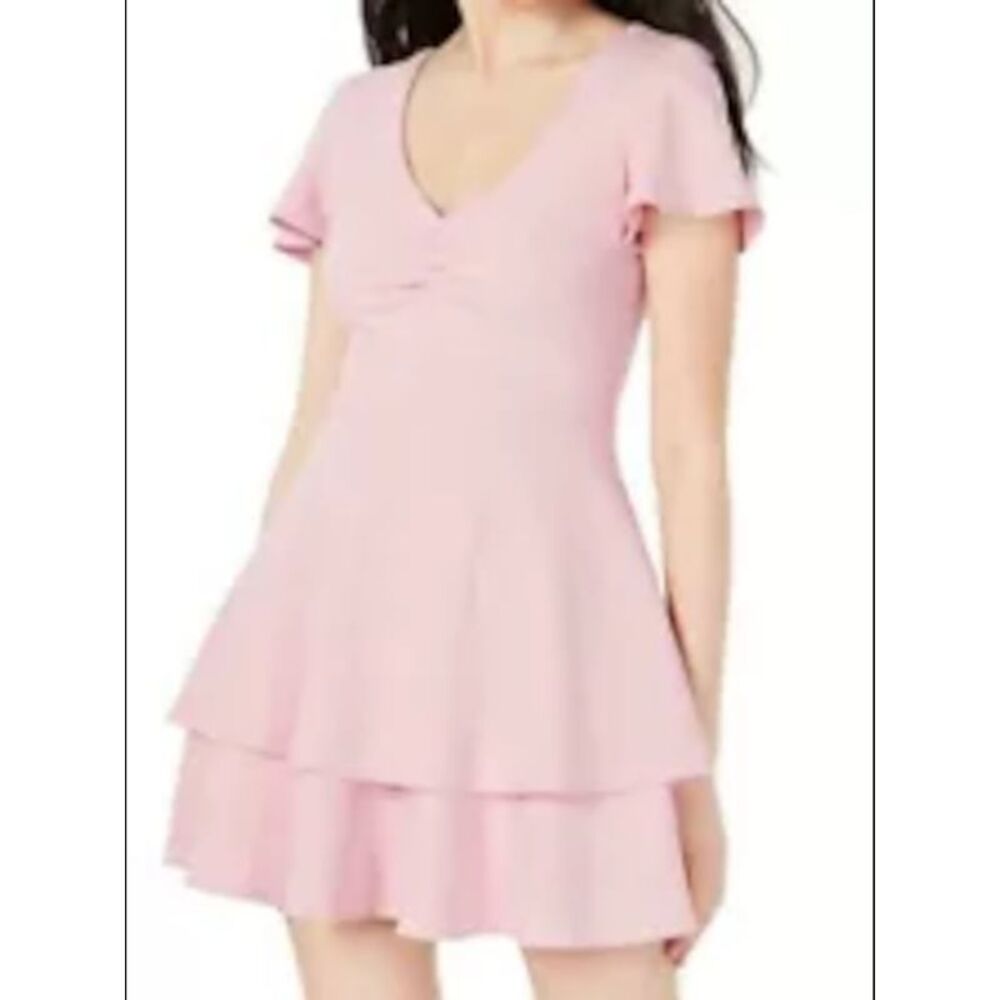 NWT B DARLIN Womens Pink Short Sleeve Fit + Flare Dress 3\4